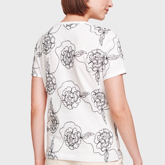White + Warren x Anthropologie Sabine Floral Embroidered Sm White Black Cotton T - Picture 3 of 7
